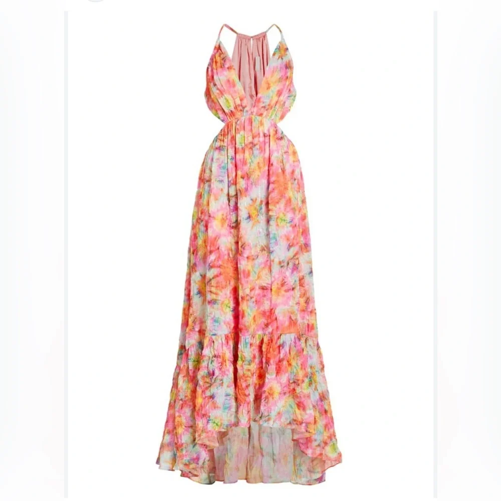 Ramy Brook Wilson Cutout Maxi Dress in Guava Sunburst Size 4 - Picture 9 of 9